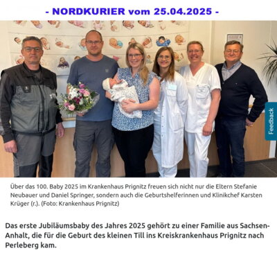 Kreiskrankenhaus Plbg. Das 100. Baby geboren (Bild vergr&ouml;&szlig;ern)