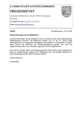 Einschränkungen bei der Müllabfuhr (Bild vergr&ouml;&szlig;ern)