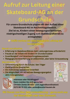 Aufruf zur Leitung einer Skateboard-AG an der Grundschule