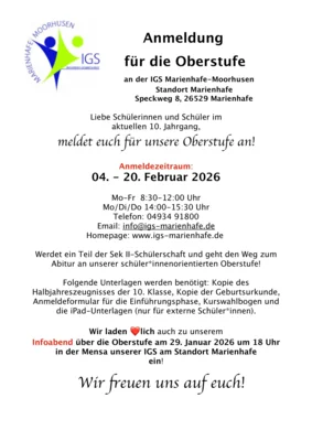 Anmeldung für neuen Jahrgang 11 beginnt in Kürze