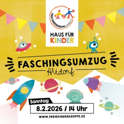 Am So., 8.2.2026 ab 14 Uhr feiern wir unseren Faschingsumzug in Altdorf unter dem Motto „Abenteuer im Weltall“.✨ Mitlaufen mit gestaltetem Bollerwagen🍬 Kamelle entlang der Strecke & am Marktplatz🎶 Party mit DJ Gazelle🏆 Prämierung der 3 schönsten BollerwagenKommt vorbei, feiert mit oder feuert uns an – wir freuen uns auf euch! 🪐💫