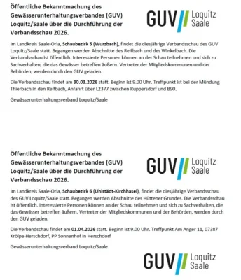 Öffentliche Bekanntmachung Verbandsschau 2026 GUV Loquitz/Saale