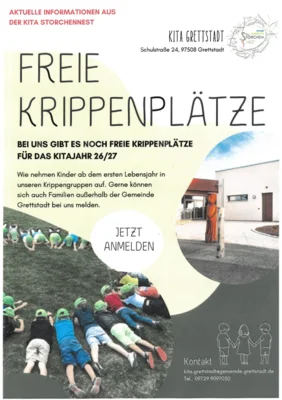 Meldung: Freie Krippenplätze für 2026/2027 Kita Storchennest, Grettstadt
