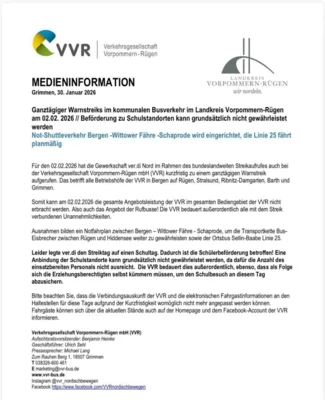 Warnstreik im öffentlichen Nahverkehr am 2. Februar 2026 – auch Gemeindebusse betroffen (Bild vergr&ouml;&szlig;ern)