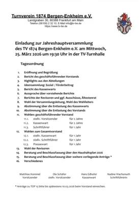 Meldung: Einladung Jahreshauptversammlung