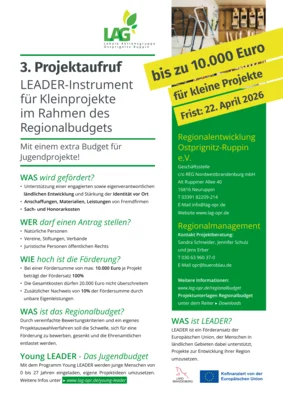 3. Aufruf zur Einreichung von Kleinprojekten für eine LEADER-Förderung