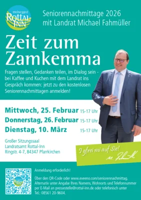 Zeit zum Zamkemma - Seniorennachmittage am Mi, 25.02.2026, Do, 26.02.2026, Di, 10.03.2026, im Landratsamt Rottal-Inn (Bild vergr&ouml;&szlig;ern)