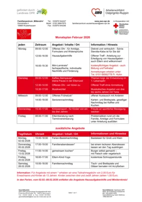 Monatsplan Februar 2026 Familienzentrum "Mittendrin"