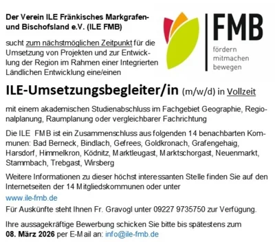 ILE-Umsetzungsbegleiter/in (m/w/d) in Vollzeit gesucht-INTEGRIERTE LÄNDLICHE ENTWICKLUNG