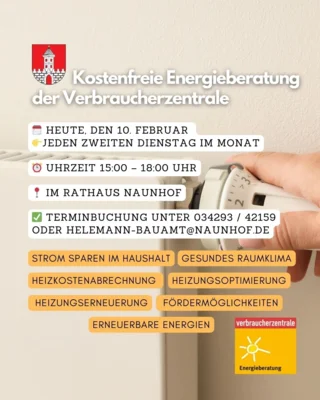 Kostenlose Energieberatung der Verbraucherzentrale jetzt monatlich in Naunhof