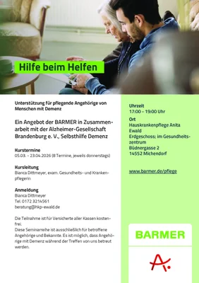 Kursangebot "Hilfe beim Helfen" (Bild vergr&ouml;&szlig;ern)