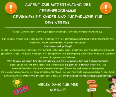 Aufruf zur Mitgestaltung des Ferienprogramms 2026 (Bild vergr&ouml;&szlig;ern)