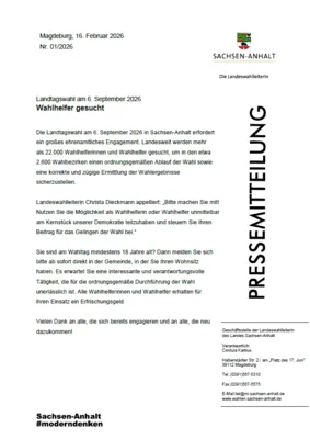 Meldung: Wahlhelfer gesucht für die Landtagswahl am 6. September 2026