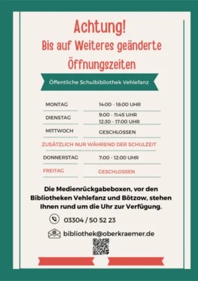 Achtung! Bis auf Weiteres geänderte Öffnungszeiten (Bild vergr&ouml;&szlig;ern)