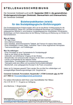 Erzieherpraktikanten (SEJ) (m/w/d) ab 01.09.2026 gesucht!