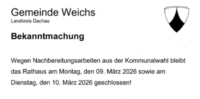 Rathaus am 09. & 10. März 2026 geschlossen (Nacharbeiten Kommunalwahl)