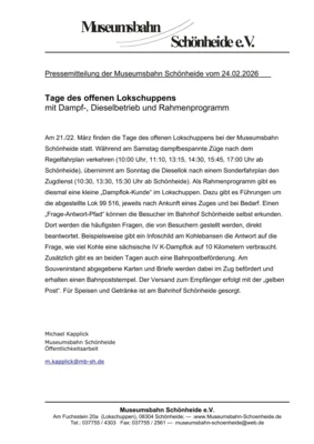 Pressemitteilung der Museumsbahn Schönheide vom 24.02.2026 (Bild vergr&ouml;&szlig;ern)
