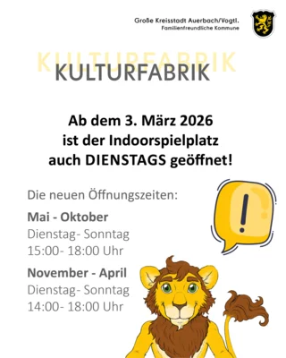 Kulturfabrik Auerbach Indoor-Spielplatz erweitert Öffnungszeiten (Bild vergr&ouml;&szlig;ern)