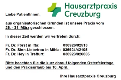 Schließzeit Hausarztpraxis (Bild vergr&ouml;&szlig;ern)