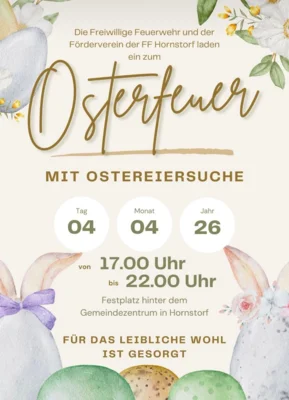 Ostereiersuche am 4.4.2026 ab 17 Uhr auf dem Hornstorfer Sportplatz und Osterfeuer