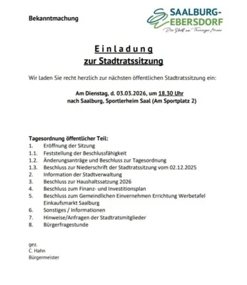 Einladung zur Sitzung des Stadtrates (Bild vergr&ouml;&szlig;ern)