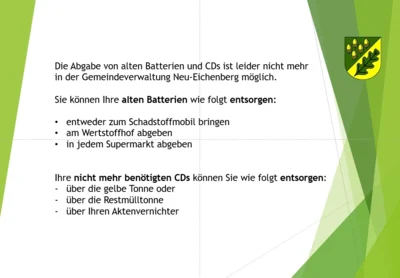 Die Abgabe von alten Batterien und CDs ist in der Gemeindeverwaltung ab sofort nicht mehr möglich (Bild vergr&ouml;&szlig;ern)
