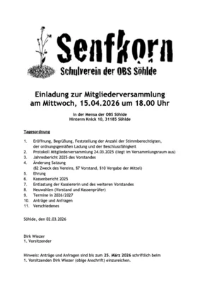 Mitgliederversammlung des Schulvereins Senfkorn