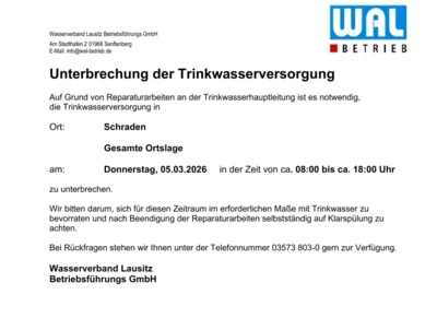 Unterbrechung der Trinkwasserversorgung in der Gemeinde Schraden (Bild vergr&ouml;&szlig;ern)