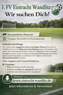 Meldung: Platzwart gesucht! Unterstütze deinen Verein mit einem Ehrenamt!