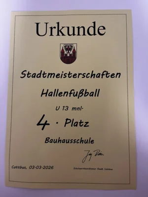 Fußballteam unserer Schule bei den Stadtmeisterschaften im Hallenfußball