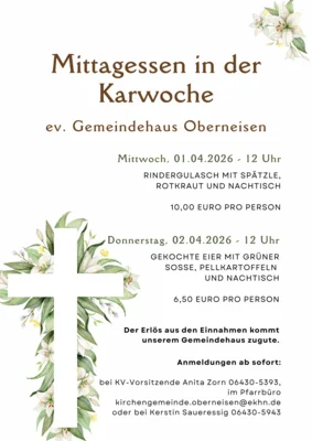 Mittagessen in der Karwoche im ev. Gemeindehaus Oberneisen (Bild vergr&ouml;&szlig;ern)