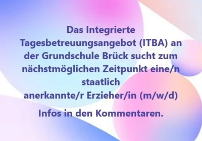 STELLENANGEBOT: Staatlich anerkannte/r Erzieher/in (m/w/d)