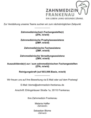 Stellenangebote Zahnmedizin Frankenau (Bild vergr&ouml;&szlig;ern)