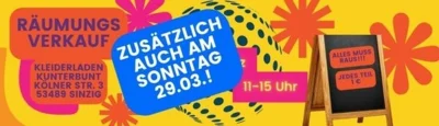 „Alles muss raus – jedes Teil für 1 €“ -Zusätzlich jetzt auch am Sonntag, 29.03.!!! (Bild vergr&ouml;&szlig;ern)