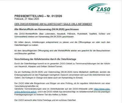 Öffnungszeiten Wertstoffhöfe Ostern 2026