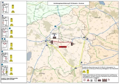 vorgesehene Umleitungsführung für Vollsperrung B110 zw Demmin und Kruckow