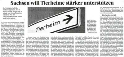 Zeitungsartikel Sachsen will Tierheime stärker unterstützen (Bild vergr&ouml;&szlig;ern)