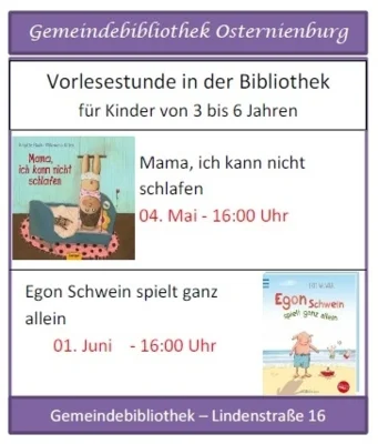 Vorlesestunde in der Bibliothek am 4.Mai 2026 und 1.Juni 2026 (Bild vergr&ouml;&szlig;ern)
