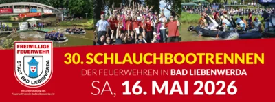 30. Schlauchbootrennen der Feuerwehren am 16. Mai 2026 in Bad Liebenwerda