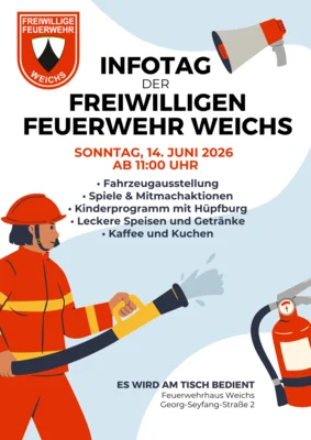 &#xD83DDE92 INFOTAG der Freiwilligen Feuerwehr Weichs am Sonntag, den 14.06.2026 &#xD83DDE92