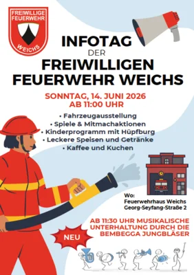 &#xD83DDE92 INFOTAG der Freiwilligen Feuerwehr Weichs am Sonntag, den 14.06.2026 &#xD83DDE92