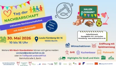 Einladung für das Nachbarschaftsfest mit Hallenflohmarkt am 30.5.26 (Bild vergr&ouml;&szlig;ern)