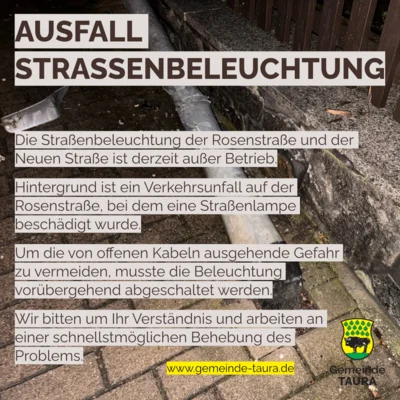 Meldung: Ausfall Straßenbeleuchtung | Rosenstraße & Neue Straße