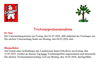 Meldung: Trichinenprobenannahme Landratsamt Saale-Orla-Kreis