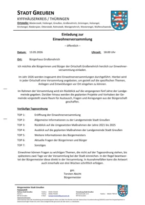 Einladung zur Einwohnerversammlung der Ortschaft Großenehrich (Bild vergr&ouml;&szlig;ern)