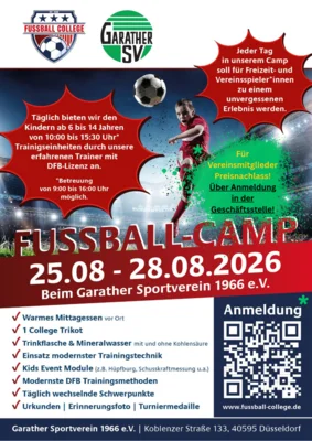 Jetzt Anmelden fürs Fußball-Camp 2026 - Rabatt für Vereinsmitglieder