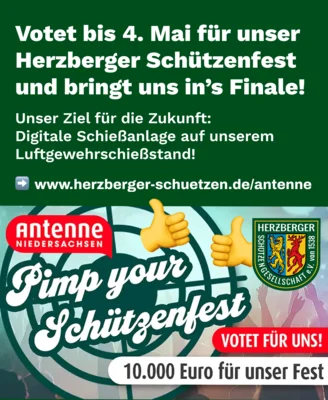 Votet bis 4. Mai für’s Herzberger Schützenfest und bringt uns ins Finale bei Radio Antenne! (Bild vergr&ouml;&szlig;ern)