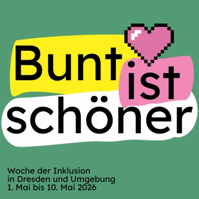 Grüner Hintergrund, auf bunten Farbklecksen steht: Bunt ist schöner. In der rechten Ecke gibt es ein Herz. (Bild vergr&ouml;&szlig;ern)