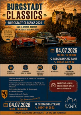 Burgstadt Classics Ranis 2026 - Oldtimer Treffen mit Rundfahrt