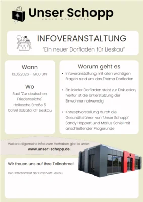 Informationsveranstaltung "Ein neuer Dorfladen für Lieskau" am 13.05.2026 um 19:00 Uhr (Bild vergr&ouml;&szlig;ern)